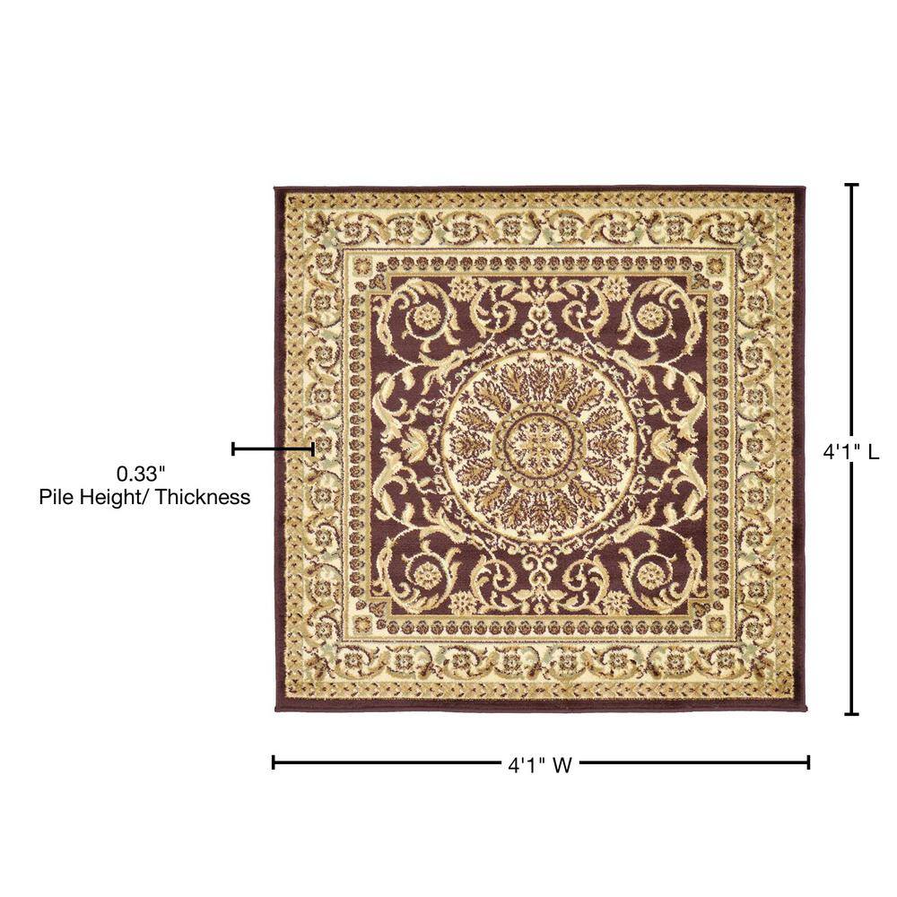 Versailles Elegance Brown 4' Square Synthetic Area Rug