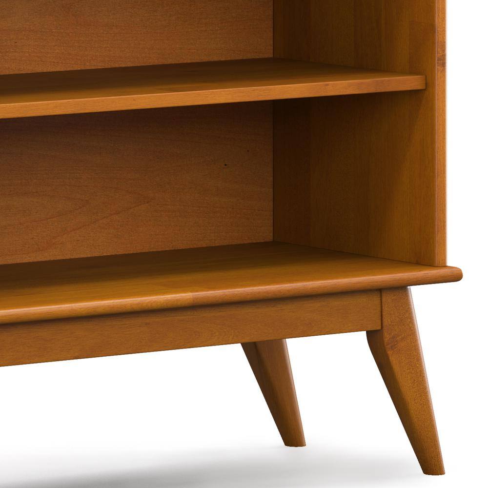 Teak Brown Lacquered Rubberwood Mid-Century Modern 4-Shelf Bookcase