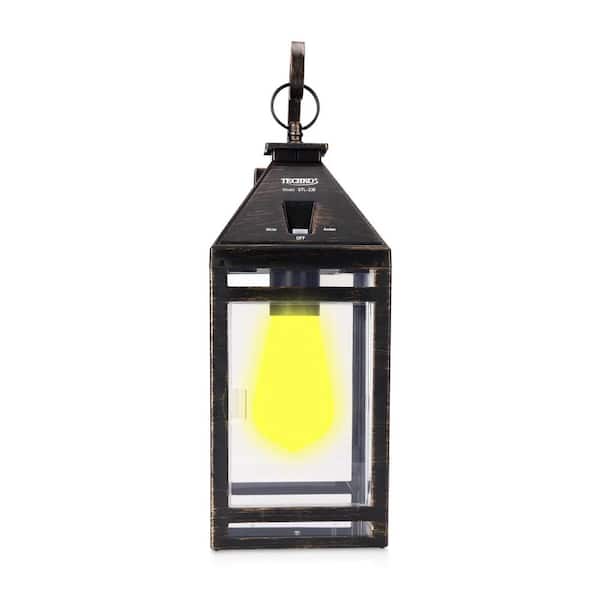 Metallic Black Solar LED Outdoor Portable Hanging Coach Light Sconce with Hanger - Amber or White Light