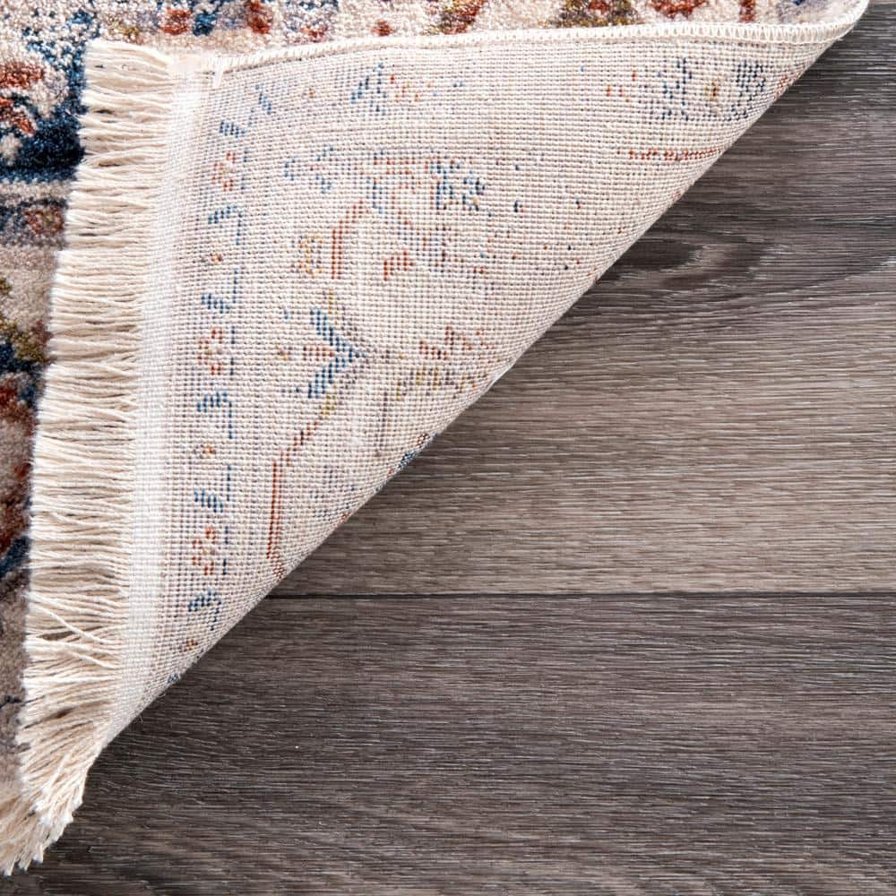 Ivory and Multicolor Medallion Fringe Runner Rug, 2' 6" x 8'