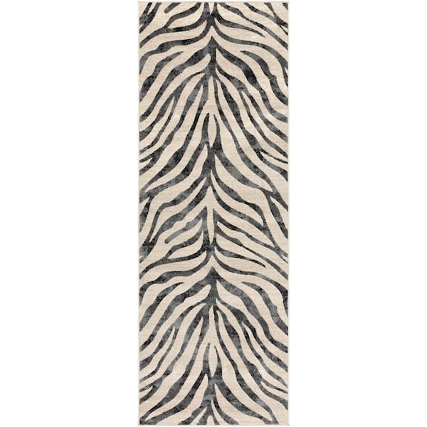 Astvin Black 2 ft. 7 in. x 7 ft. 3 in. Animal Print Runner Rug