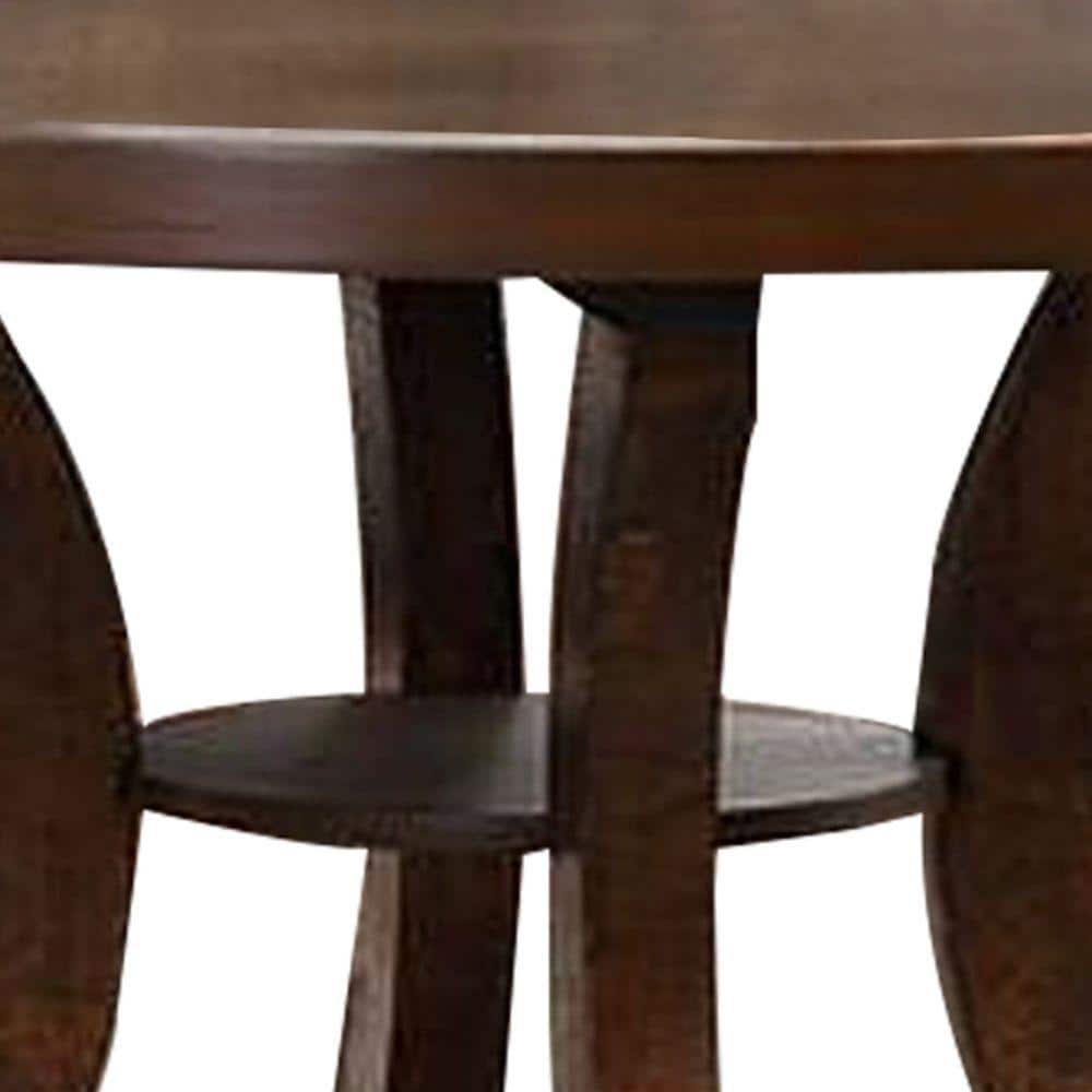 54 Inch Round Reclaimed Wood Dining Table with Dark Brown Pedestal