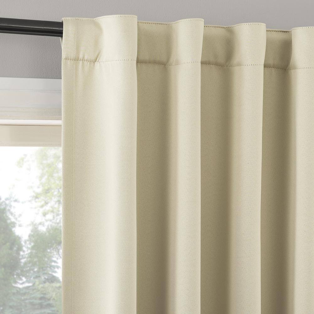 Cream Polyester 52" x 63" Blackout Back Tab Curtain Panel Pair