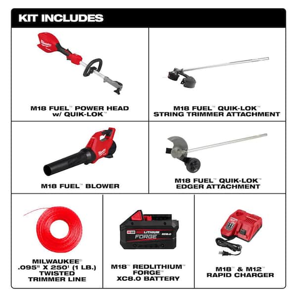 M18 FUEL 18V 16 in. Brushless Cordless QUIK-LOK String Trimmer/Blower 8.0 Ah Combo Kit w/ Edger and .095 Trimmer Line