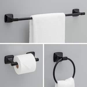Portwood 3-Piece Bath Hardware Set with 24 in. Towel Bar, Toilet Paper Holder, Towel Ring in Matte Black
