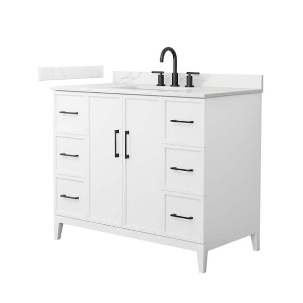 Wyndham Collection Elan 42 in. W x 22 in. D x 35 in. H Single Bath Vanity in White with Giotto Quartz Top