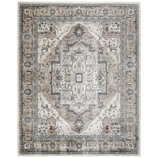 Concerto Ivory Taupe 8 ft. x 10 ft. Center medallion Traditional Area Rug