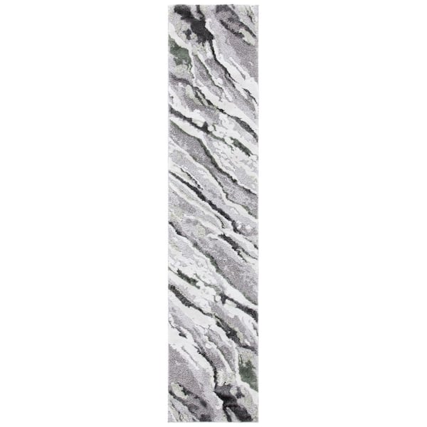 Century 2 ft. x 9 ft. Gray/Green Army Marle Runner Rug