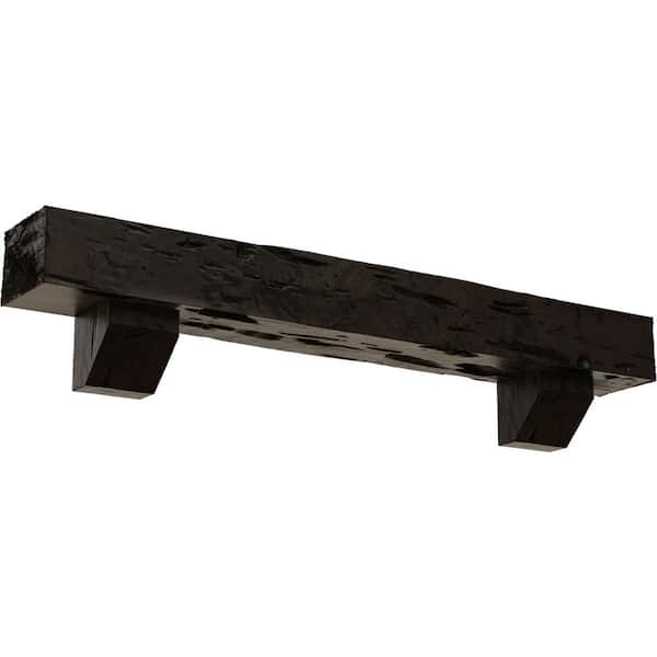 Ekena Millwork 4 in. x 8 in. x 7 ft. Pecky Cypress Faux Wood Fireplace Mantel Kit with Ashford Corbels, Premium Walnut