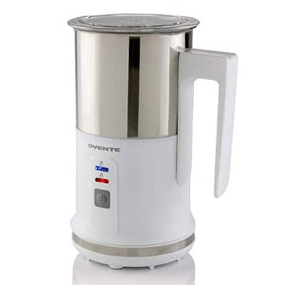8.1 oz. White Stainless Steel Electric Milk Frother 3 in 1-Warming, Heating and Frothing, See-Through Lid Plus Whisks