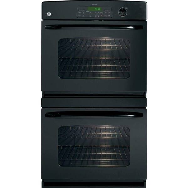 GE 30 in. Double Electric Wall Oven Self-Cleaning (Upper Oven Only) in Black