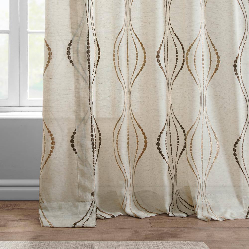 Extended Noir Embroidered Sheer Faux Silk Drapes