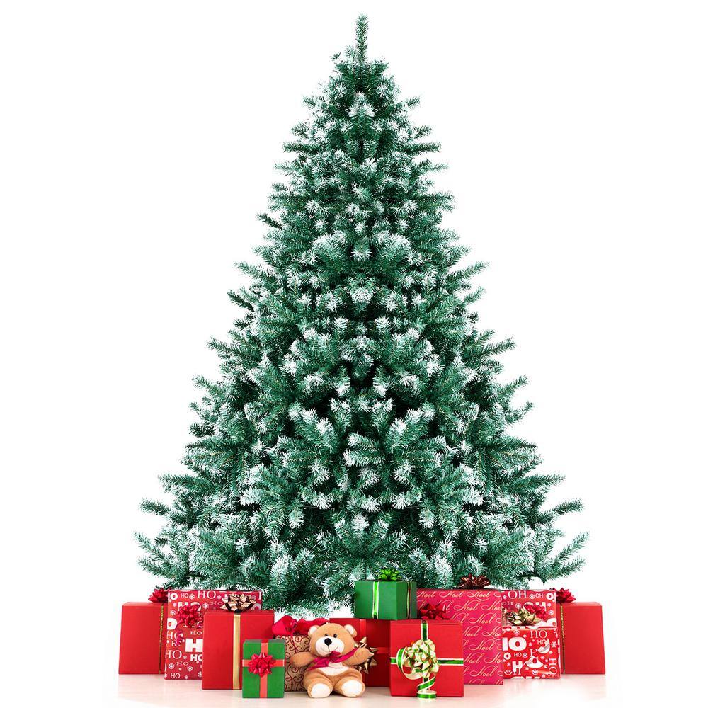 Costway 5 ft. Green Unlit Flocked Snowy Hinged Artificial Christmas