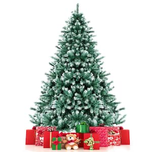 5 ft. Green Unlit Flocked Snowy Hinged Artificial Christmas Tree with 567 Tips and Metal Stand