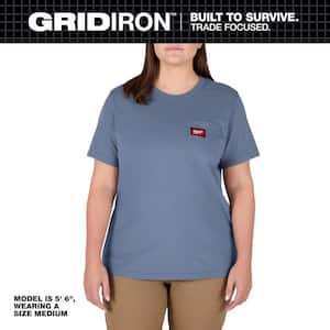 Milwaukee Women's Large Blue GRIDIRON Short Sleeve Pocket T-Shirt