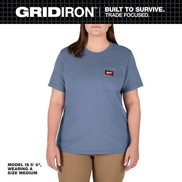 Women's Large Blue GRIDIRON Short Sleeve Pocket T-Shirt