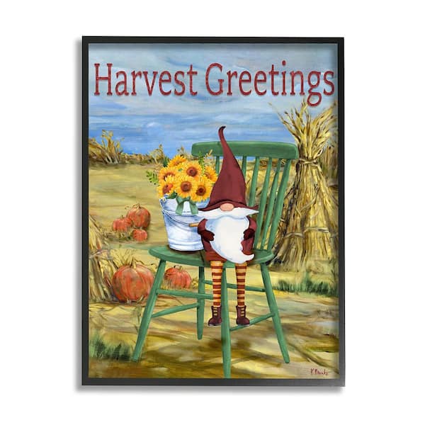 Stupell Industries Harvest Greetings Gnome by Paul Brent 1 Piece Framed Graphic Print Nature Poster Art Print 14 in. x 11 in.