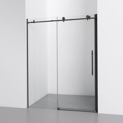 48 in. W x 76 in. H Bypass Sliding Semi Frameless Shower Door/Enclosure in Matte Black with Clear Glass