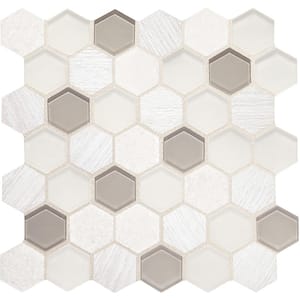 Custom Style Frost 10-7/8 in. x 11-1/16 in. Marble Glass and Vinyl Hexagon Mosaic Tile (11.4 sq. ft./Case)