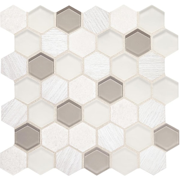 Daltile Custom Style Frost 10-7/8 in. x 11-1/16 in. Marble Glass and Vinyl Hexagon Mosaic Tile (11.4 sq. ft./Case)