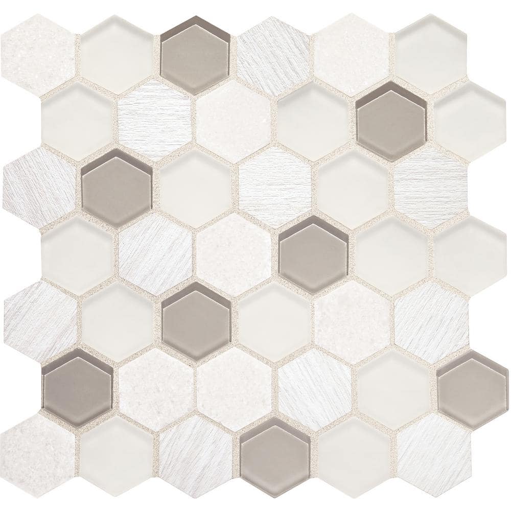 Custom Style Frost Hexagon 10-7/8 in. x 11-1/16 in. x 4 mm Marble Glass and