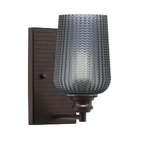 Albany 1-Light Espresso 5 in. Wall Sconce with Smoke Textured Glass Shade