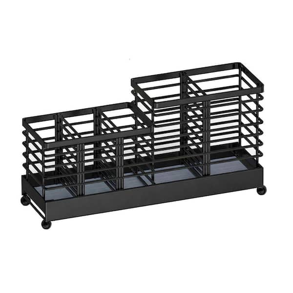 Black Metal Kitchen Utensil Holder with Water Absorbent Diatomite Base Removable Dividers Open Ventilated Design