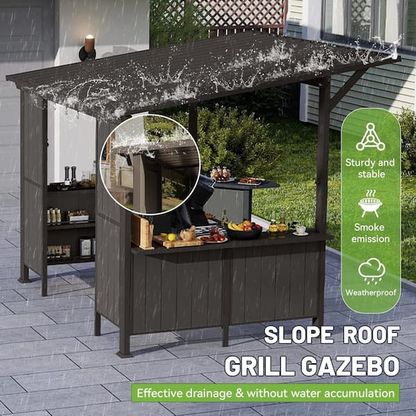 Kadehome 9 ft. x 10 ft. Hardtop Grill Gazebo with Storage Shelves