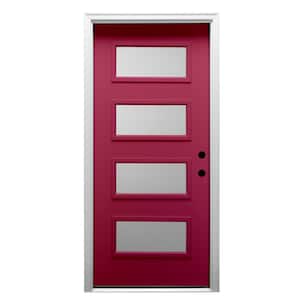36 in. x 80 in. Celeste Left-Hand Inswing 4-Lite Frosted Painted Fiberglass Smooth Prehung Front Door, 6-9/16 in. Frame