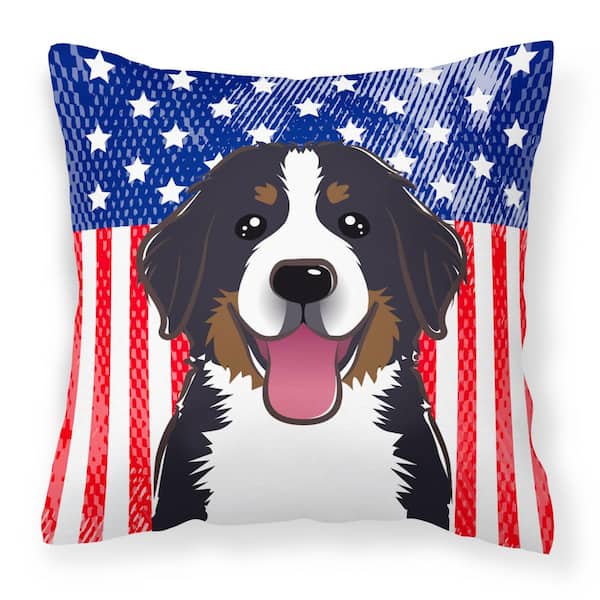 14 in. x 14 in. Multi-Color Outdoor Lumbar Throw Pillow American Flag and Bernese Mountain Dog