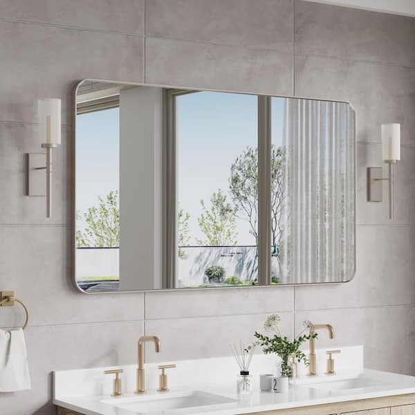 BELLA 55 in. W x 32 in. H Rectangular Aluminum Framed Wall-Mounted Bathroom Vanity Mirror in Brushed Nickel