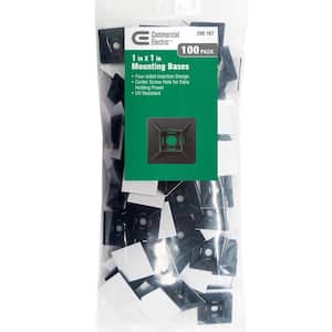 Square Adhesive Cable Tie Mounts, 1 in. x 1 in., UV Rated - Rubber Based Mounting Pad, 100-Count, Black