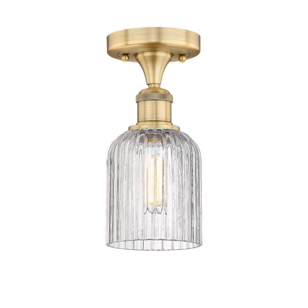 Bridal Veil 5 in. 1-Light Brushed Brass Art Deco Semi-Flush Mount with Clear Glass Shade price history on PriceWatchPro