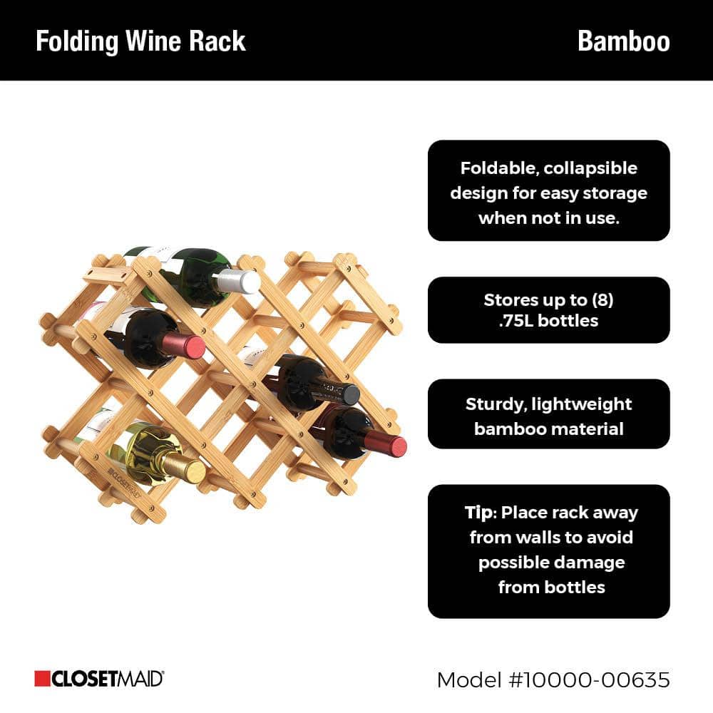 ClosetMaid Bamboo Folding 8-Bottle Wine Rack for Countertops