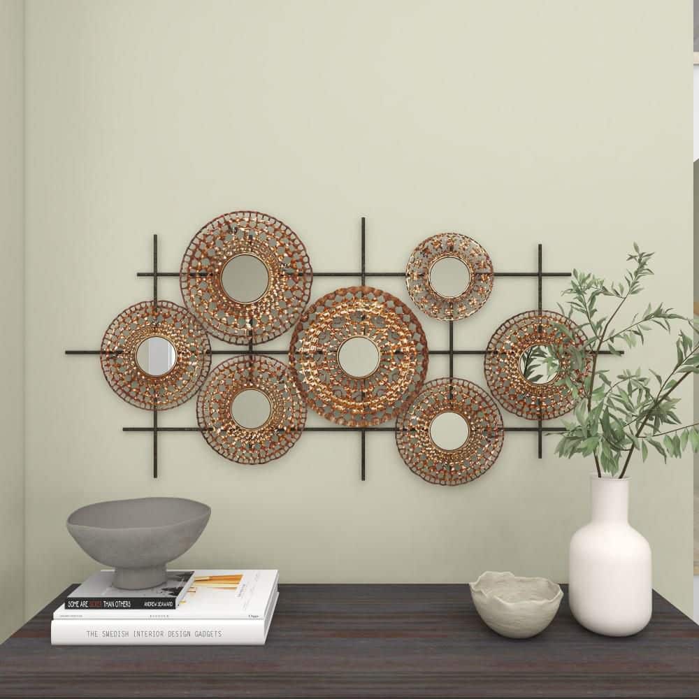 Bronze Metal Abstract Wall Sculpture with Mirrored Accents