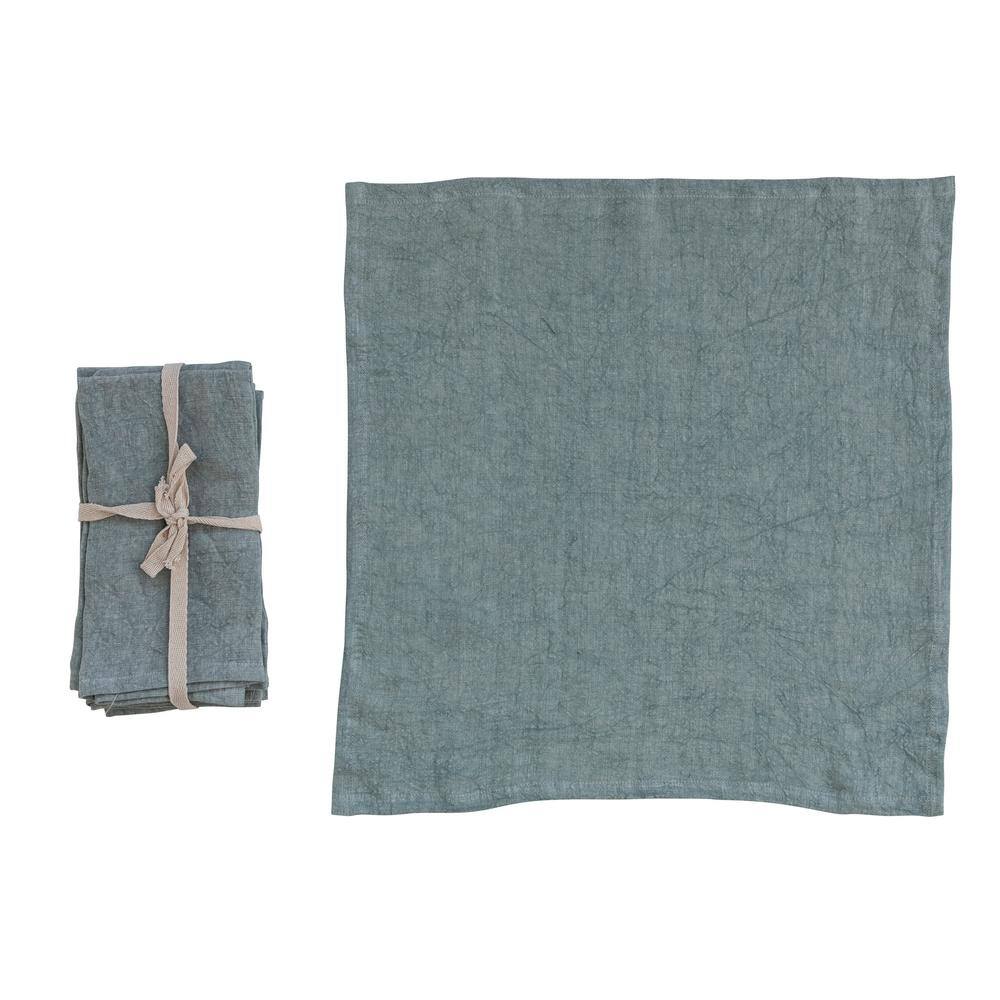 Mint Green Stonewashed Linen 18'' Square Dinner Napkins, Set of 4