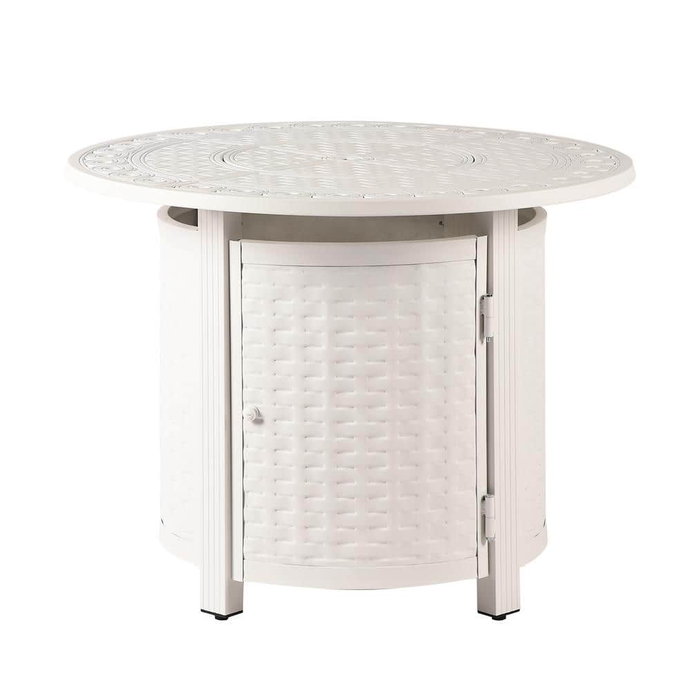 White Aluminum Round Gas Fire Pit Table with Glass Beads