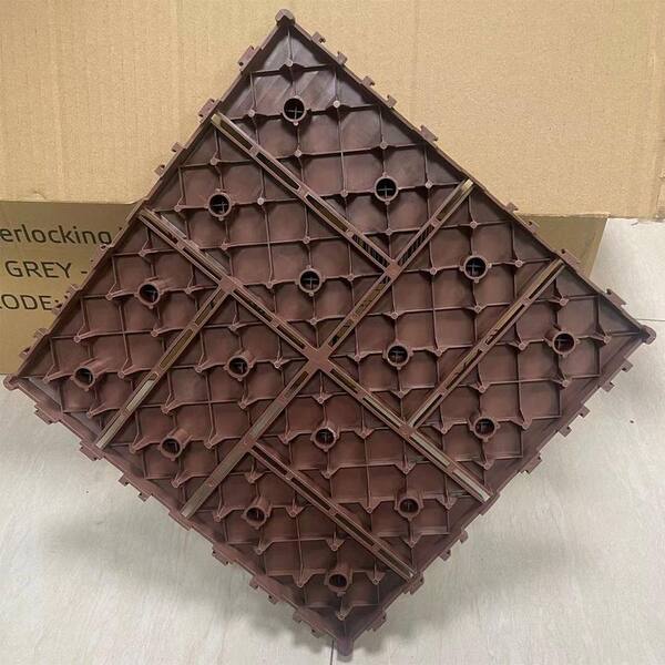 Afoxsos Plastic PVC Interlocking Deck Tiles, Outdoor All Weather Use for Poolside, Balcony, Backyard, Brown 1 ft. x 1 ft.