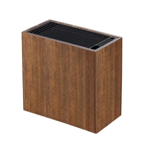 26-Knife Classic Acacia Wood, Food-Grade Plastic Knife Block with Double Parallel Slots, Anti-Slip Base, Drain Holes