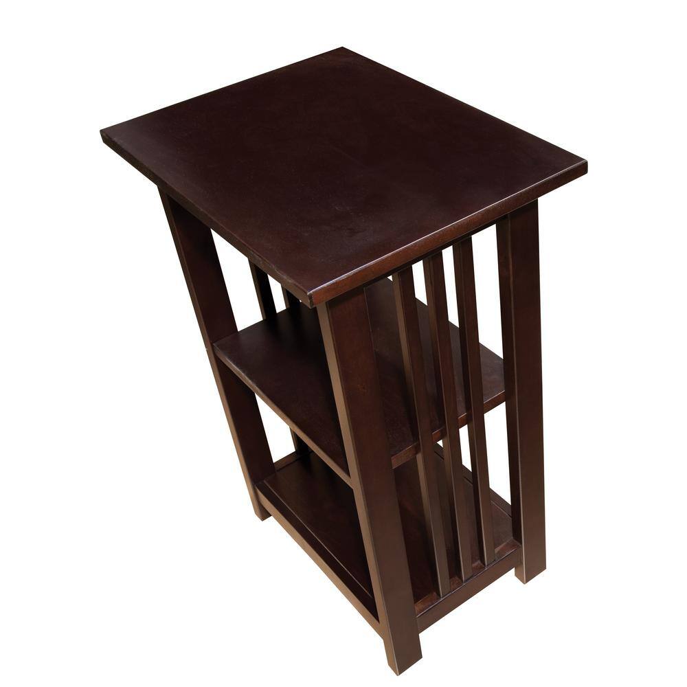 Espresso Cherry Wood Small 2-Shelf End Table