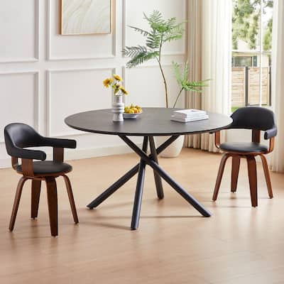 53.14 in. Black Round Coffee Table with Cross Leg Metal Base, Multi-Purpose Leisure Tea & Dining Table