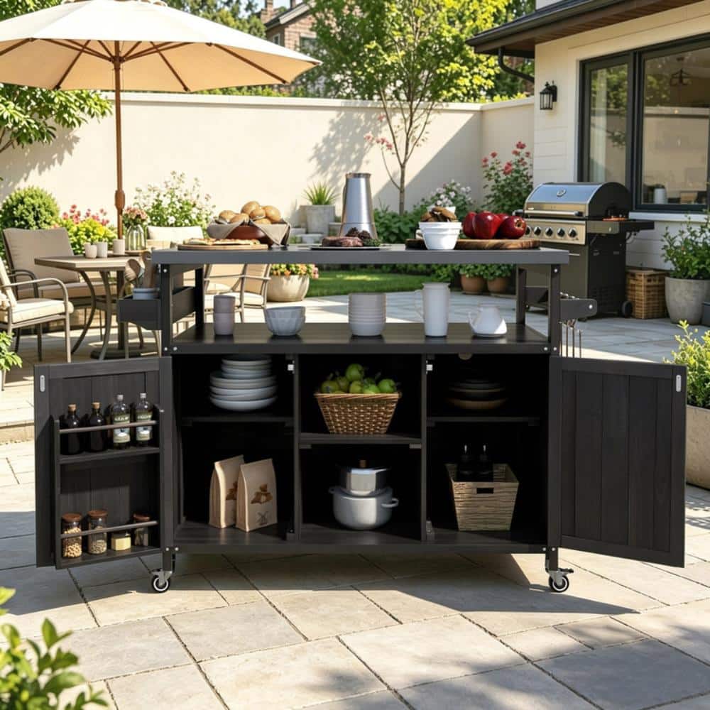 Outside Grill Rack Cadricoo Farmhouse Outdoor Grill Cart, Rolling Bar Cart Grill Table ...