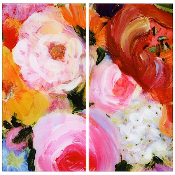 Empire Art Direct Blossoms in Rouge, Blush Free-Floating Reverse Unframed Printed Tempered Art Glass Panels Set, 72 in. x 36 in.
