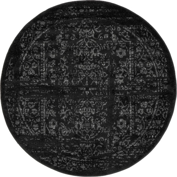 Arlena Distressed Persian Medallion Black 8 ft. Indoor Round Rug