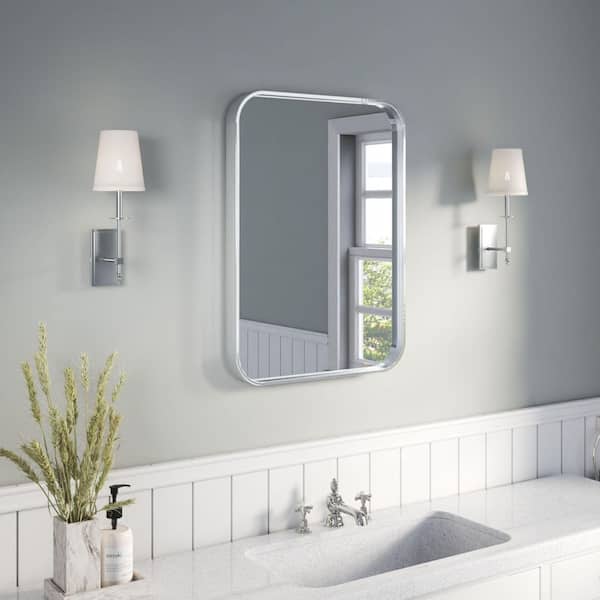 22 in. W x 30 in. H Rectangular Aluminum Framed Wall Bathroom Vanity Wall Mount Mirror in Silver