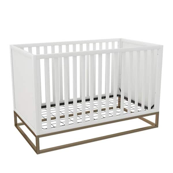 Little Seeds Haven White 3 in 1 Convertible Wood Crib with Gold Metal Base