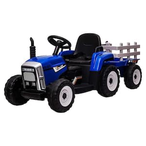 12-Volt Ride On Tractor, Electric Vehicle Toy with Trailer and Remote Control, 3-Gear-Shift, Blue