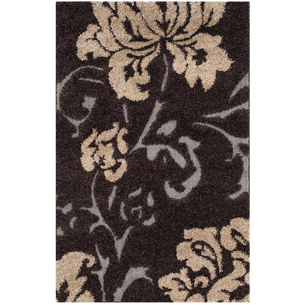SAFAVIEH Florida Shag Dark Brown/Smoke Doormat 3 ft. x 5 ft. Floral Solid Area Rug
