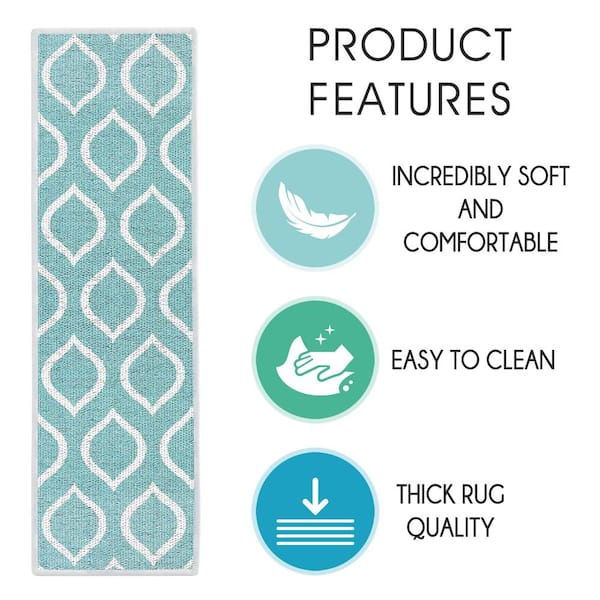 SUSSEXHOME Drop Teal 9 in. x 28 in. Cotton Carpet Stair Tread Cover (Set of 7)