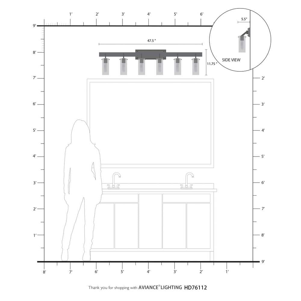 Beckett Brushed Nickel 6-Light Vanity with Clear Square Glass